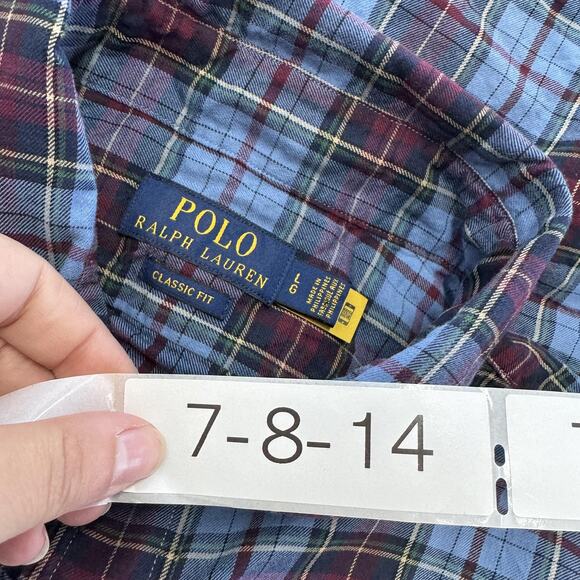 Polo Ralph Lauren Shirt Mens Large Blue Plaid Classic Fit Button Down Casual - Picture 3 of 6